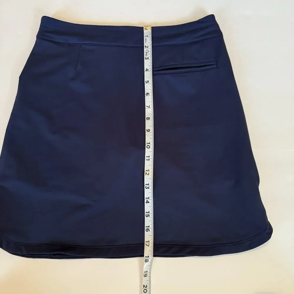 Peter Millar 18” Skort Sz XS Petal Hem Navy Blue Golf Tennis Skirt PullOn UPF50+